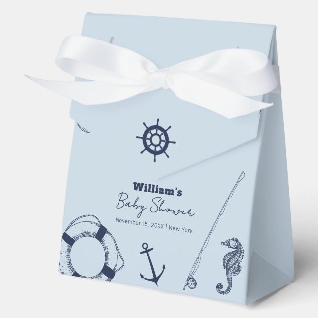 Blue Minimalist Elegant Fishing Boy Baby Shower Favor Box (Front)