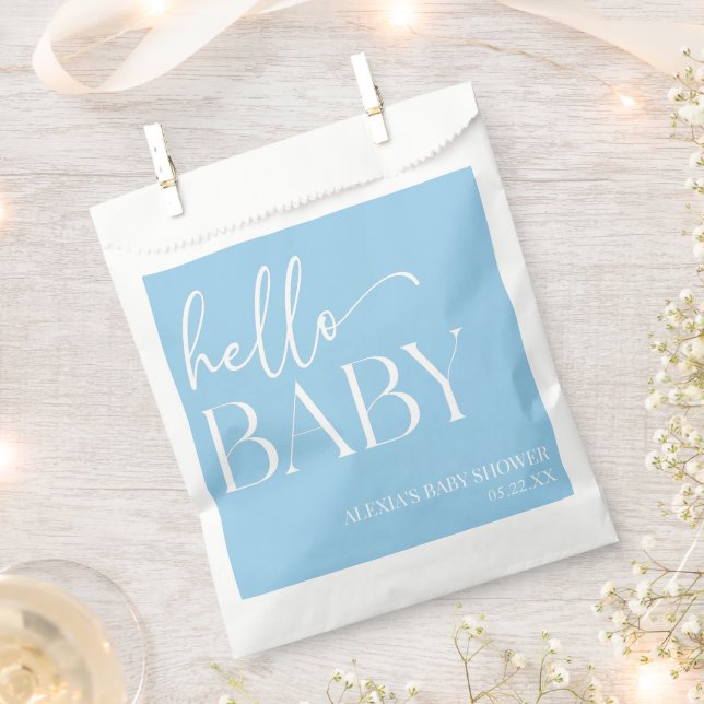 Blue Minimalist Hello Baby Baby Shower Favour Bag (Clipped)