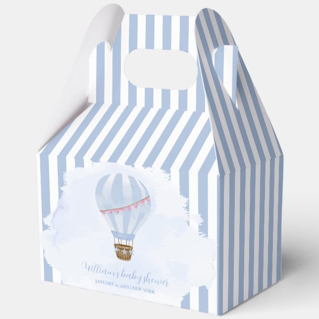 Blue Minimalist Hot Air Balloon Boy Baby Shower Favor Box (Back)