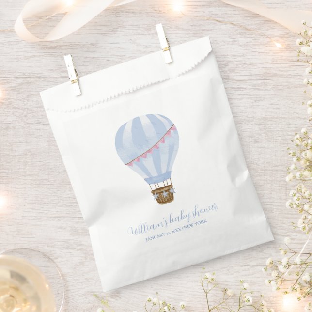 Blue Minimalist Hot Air Balloon Boy Baby Shower Favour Bag (Clipped)