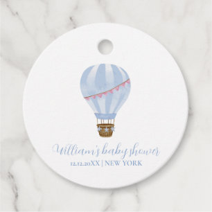 Blue Minimalist Hot Air Balloon Boy Baby Shower Favour Tags