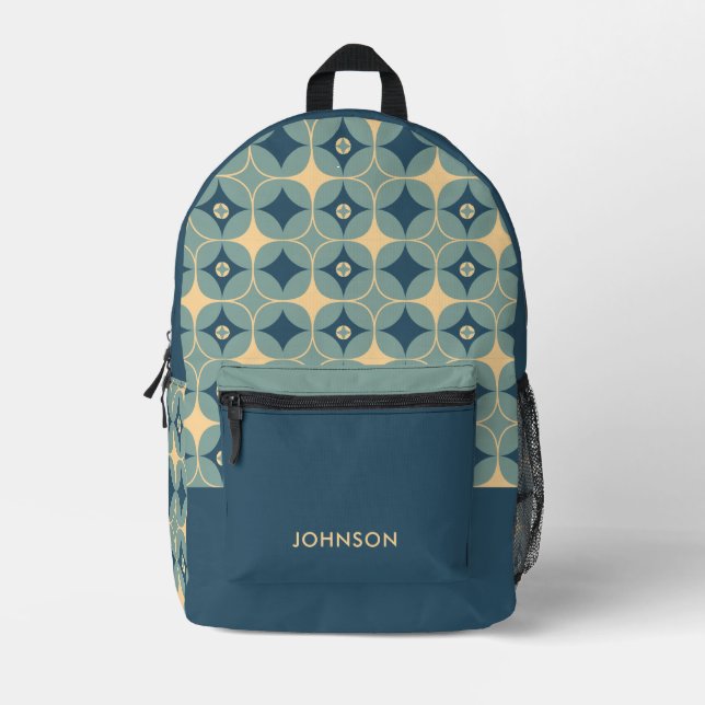 Blue Minimalist Modern Geometric Pattern Printed Backpack (Front)
