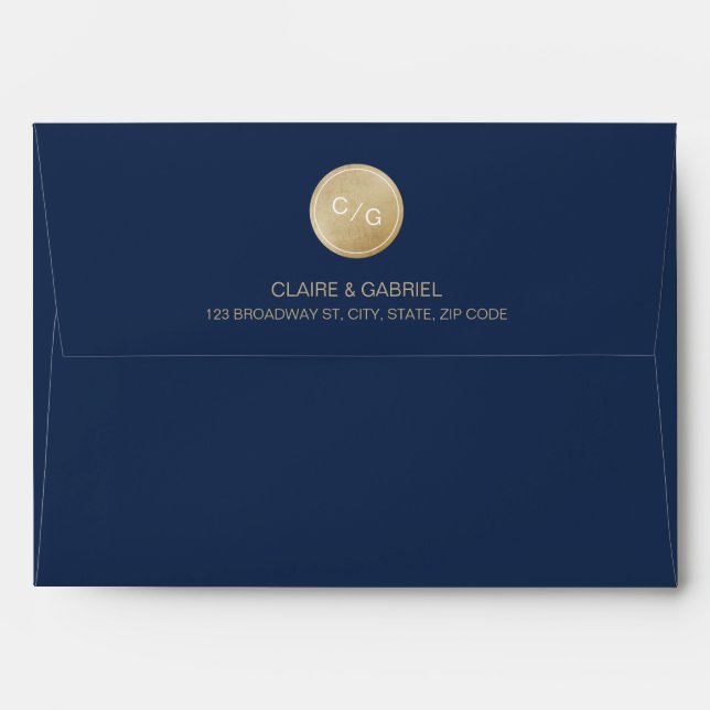 Blue minimalist modern monogram return address envelopes (Back (Top Flap))