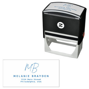 Blue Minimalist Monogram Name Return Address Self-inking Stamp