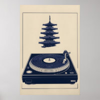 Blue Minimalist Music Art Vintage Turntable
