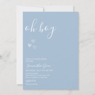 Blue Minimalist Oh Boy Baby Shower Invitation