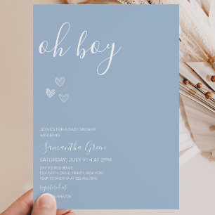 Blue Minimalist Oh Boy Baby Shower Invitation