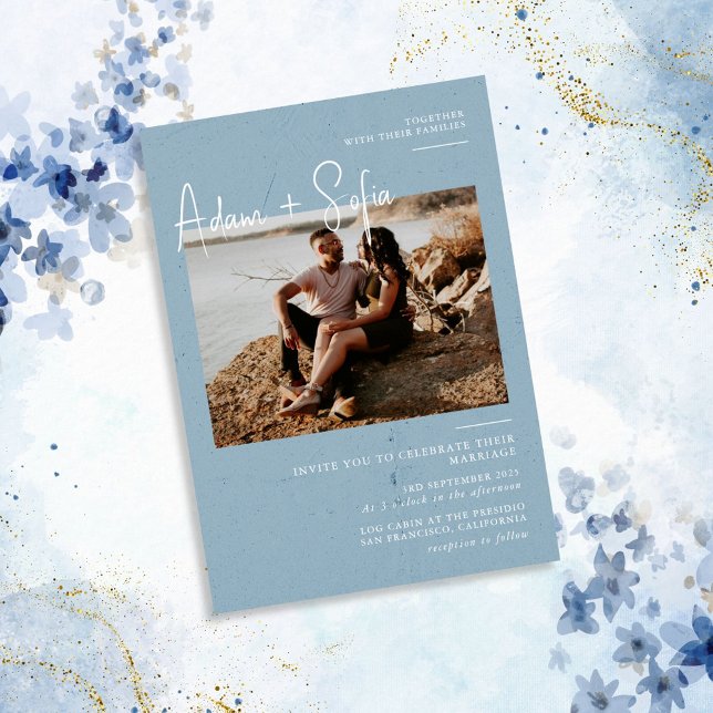 Blue Minimalist Photo Wedding Invitation (Creator Uploaded)