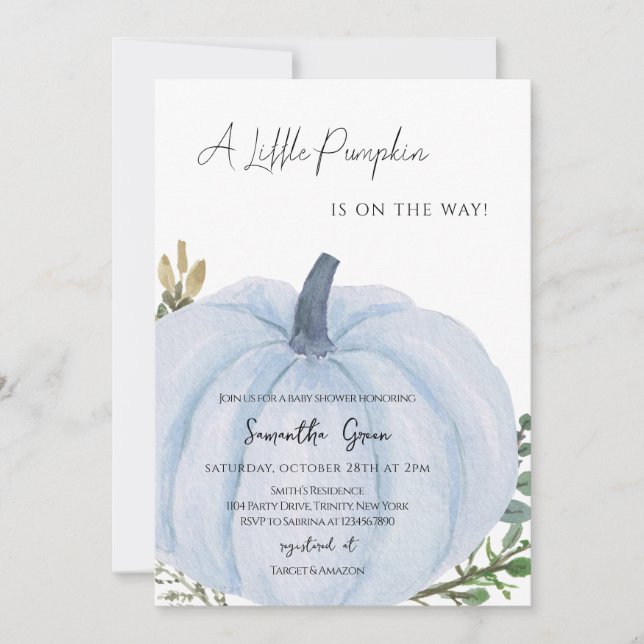 Blue Minimalist Pumpkin Baby Shower Invitation (Front)