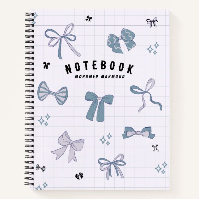 Blue Minimalist Ribbon Personalized Notebook (Front)
