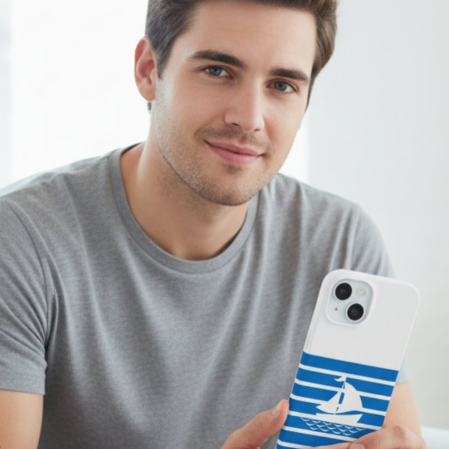 Blue Minimalist Sailboat Phone Case for iPhone (Créateur téléchargé)