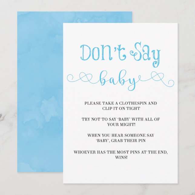Blue Minimalist Script Don’t Say Baby Invites (Front/Back)