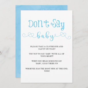 Blue Minimalist Script Don’t Say Baby Invites