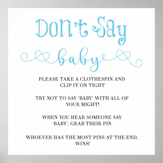 Blue Minimalist Script Don’t Say Baby Shower Poster (Front)