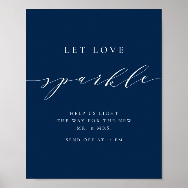 Blue Minimalist Script Let Love Sparkle Wedding Poster (Front)