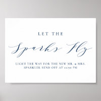 Blue Minimalist Script Let the Sparks Fly Wedding