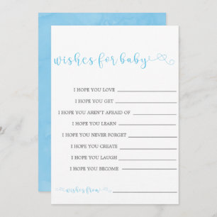 Blue Minimalist Script Wishes For Baby Invites