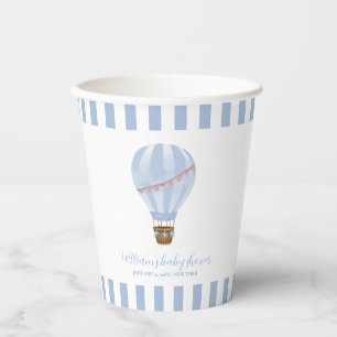 Blue Minimalist Stripe Hot Air Balloon Baby Shower Paper Cups