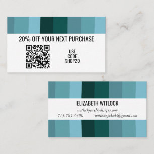 Blue Minimalist Stripes Simple Chic QR CODE  Discount Card