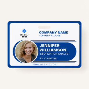 Blue Minimalist Tag Business QR Employee Photo ID  Badge