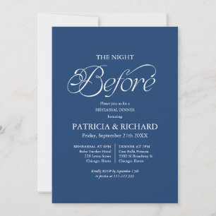 Blue Minimalist The Night Before Rehearsal Dinner Invitation