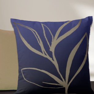 Blue Minimalist Watercolor Leaves Throw Pillow