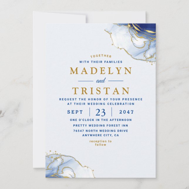 Blue Minimalist Watercolor Wedding Invitation (Front)