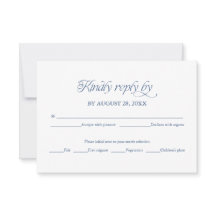 Blue Minimalist Wedding RSVP Elegant Reply Card