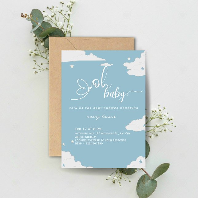 Blue Minimalistic OH baby baby boy baby shower Invitation (Creator Uploaded)