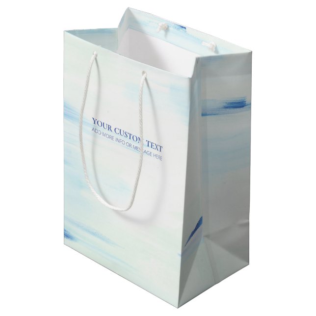 Blue & Mint Abstract Ocean Art Custom Text   Medium Gift Bag (Front Angled)