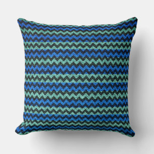 Blue Mint Chevron Stripes Pattern Throw Pillow