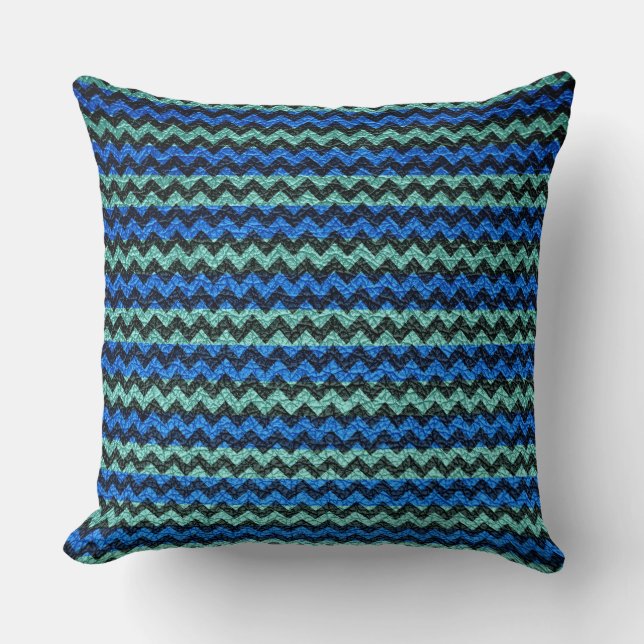 Blue Mint Chevron Stripes Pattern Throw Pillow (Front)