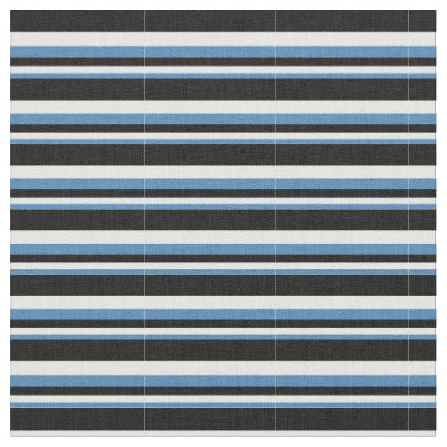 Blue, Mint Cream & Black Coloured Striped Pattern Fabric (Close Up)