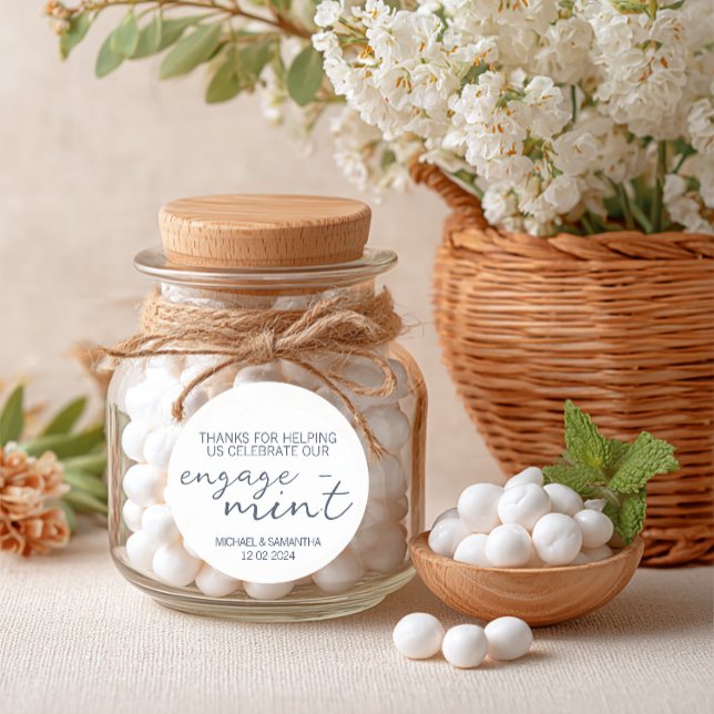 Blue Mint Engagement Thank You Classic Round Sticker (Personalized Engagement Party Favor Label)