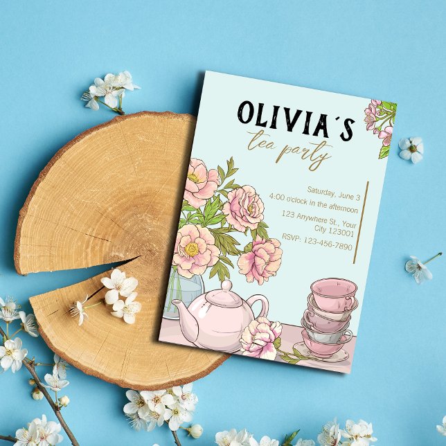 Blue Mint Floral Illustrated Tea Party Invitation (Creator Uploaded)