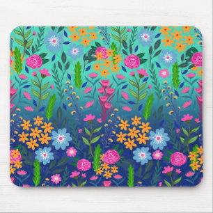 Blue Mint Gradient Garden Flowers Pretty Design Mouse Pad