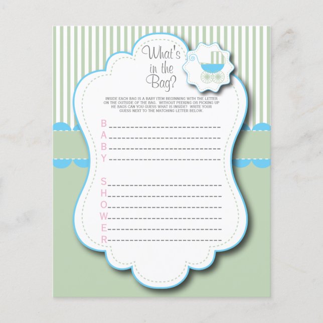 Blue & Mint Green Baby Buggy - What's in the Bag? Flyer (Front)