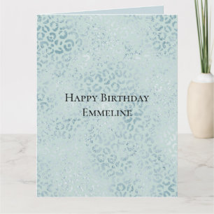 Blue Mint Leopard Print Glitter      Card