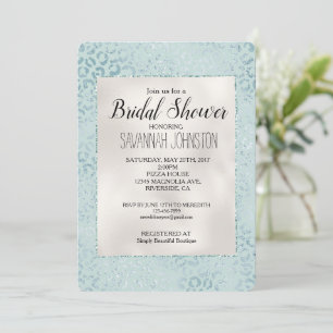 Blue Mint Leopard Print Glitter Invitation