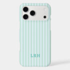 Blue Mint Rayure Vintage Initiales Monogramme