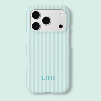 Blue Mint Rayure Vintage Initiales Monogramme