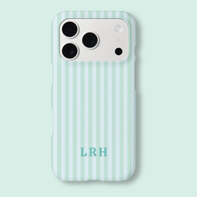 Blue Mint  Rayure Vintage Initiales Monogramme (Mint Green Stripe Phone Cases Aesthetic)