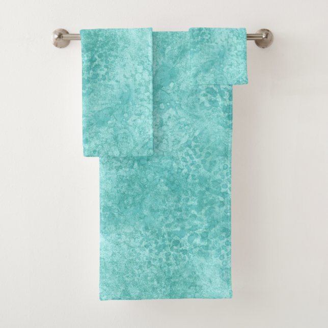 Blue Mint Sea Green Coral Texture Bath Towel Set (Insitu)