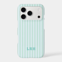 Blue Mint  Stripe Vintage Tiny Initials Monogram