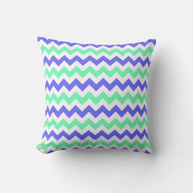 Blue Mint White Chevron Pattern Throw Pillow (Front)