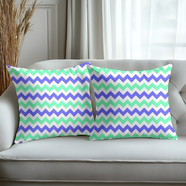 Blue Mint White Chevron Pattern Throw Pillow (Creator Uploaded)