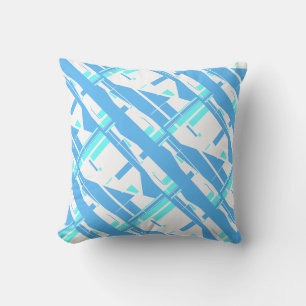 Blue Mint White Slanted Mediterranean Mosaics Throw Pillow