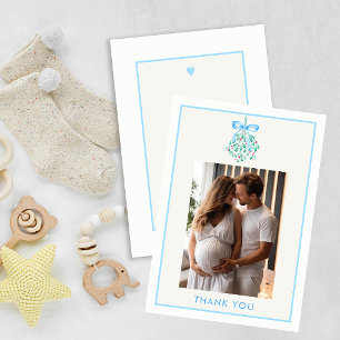 Blue Mistletoe Baby Shower Thank You Card