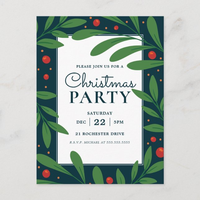Blue Mistletoe | Holiday Party Invitation (Front)