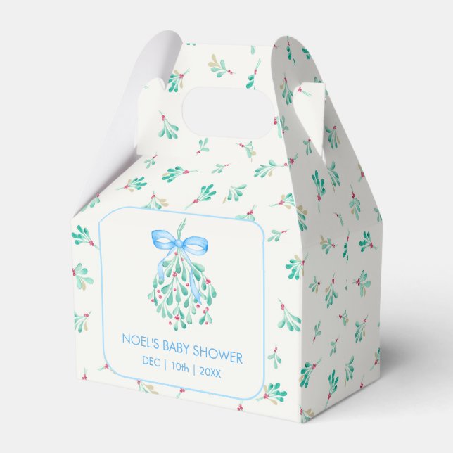 Blue Mistletoe Winter Baby Shower Favour Box (Front Side)